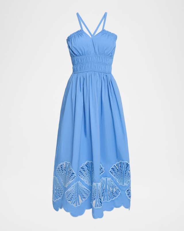 Spritz Smocked Seashell Cutout Midi Dress